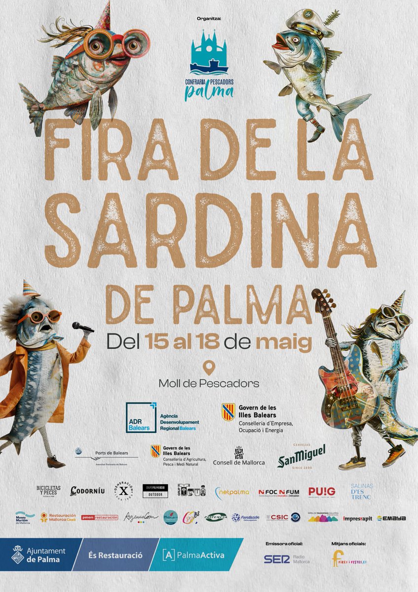 📢 Del 15 al 18 de maig el Museu Marítim de Mallorca participa en la I Fira de la sardina de Palma.

🗣️No dubte en passar per la nostra paradeta.

#FiraSardinaPalma
#MuseuMarítimMallorca