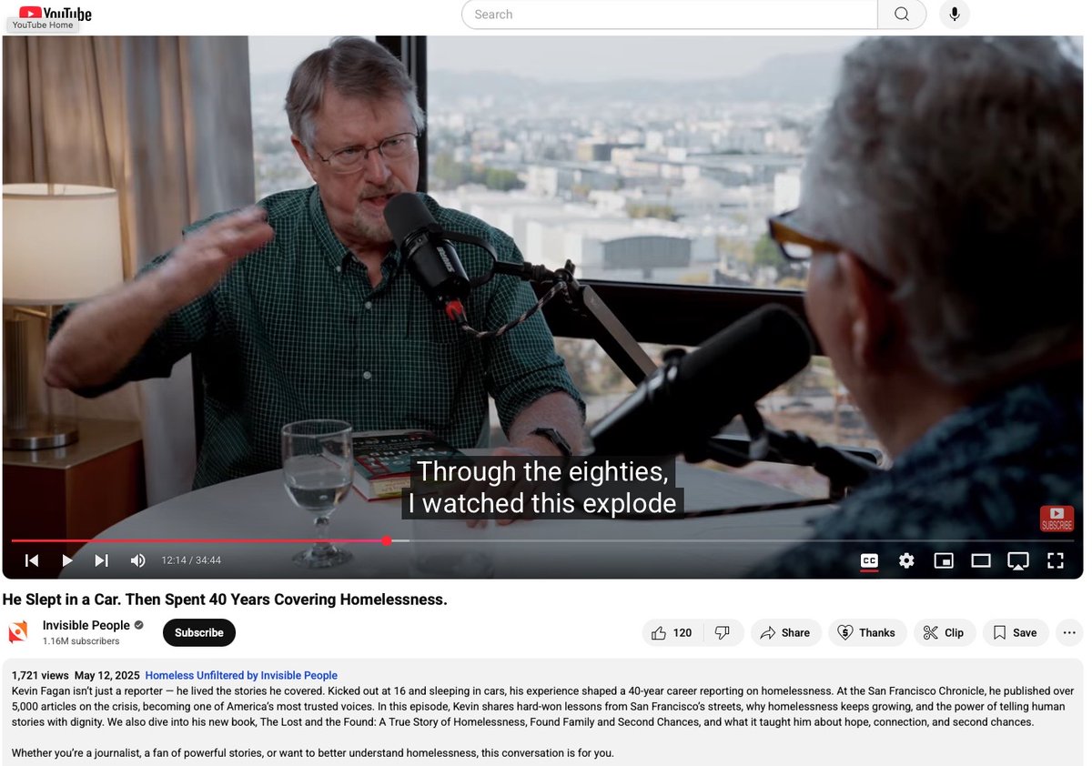 Kevin Fagan (@kevinchron) on Twitter photo Had a wonderful experience on "Invisible People" podcast in L.A. with host Mark Horvath, talking about my book & national homelessness crisis:
Spotify spoti.fi/3XyM98c
Apple Podcast apple.co/4cckQ86
YouTube Podcast shorturl.at/XciIu
<a href="/OneSignalPub/">One Signal Publishers</a> <a href="/AtriaBooks/">Atria Books</a> Had a wonderful experience on "Invisible People" podcast in L.A. with host Mark Horvath, talking about my book & national homelessness crisis:
Spotify spoti.fi/3XyM98c
Apple Podcast apple.co/4cckQ86
YouTube Podcast shorturl.at/XciIu
<a href="/OneSignalPub/">One Signal Publishers</a> <a href="/AtriaBooks/">Atria Books</a>