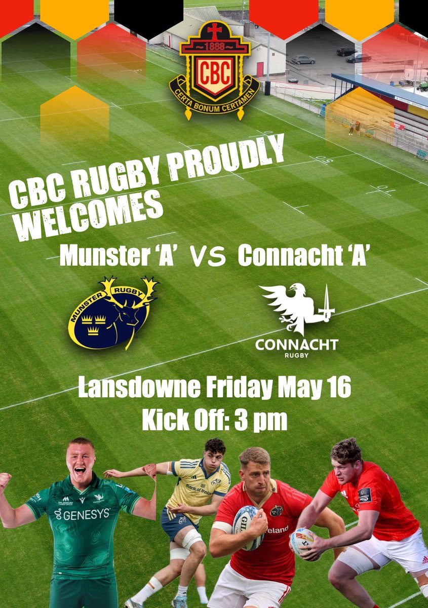 Match Announcement 

Munster 'A' Vs Connacht 'A'
Venue : Lansdowne Rugby Complex
Time: 3pm
Date: 16/5/25
