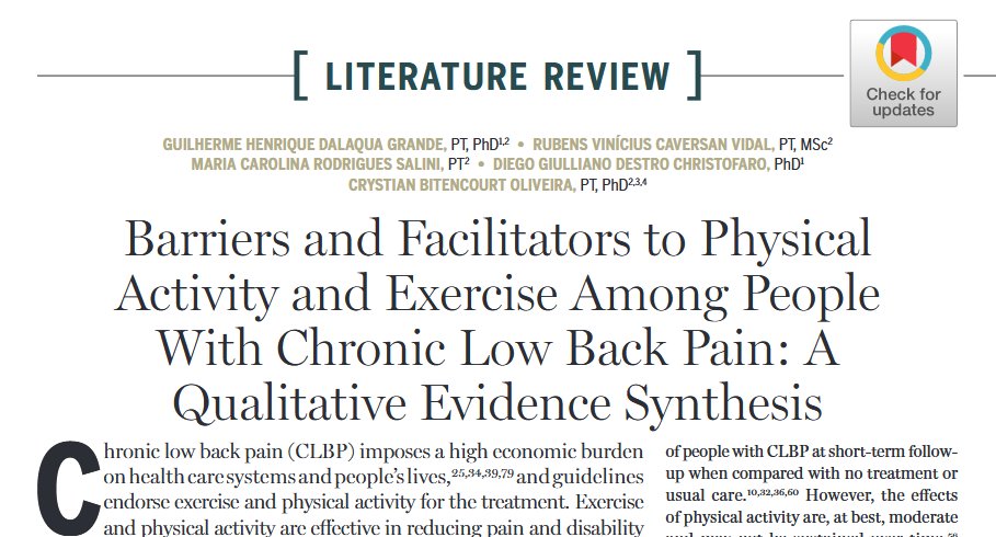 JOSPT Community (@jospt) on Twitter photo Now in <a href="/JOSPT/">JOSPT Community</a>
A synthesis of 57 qualitative studies detailing what helps or hinders people with chronic #LowBackPain from engaging in #PhysicalActivity
➡️ ow.ly/pIJc50VMgm9
#yourJOSPT Now in <a href="/JOSPT/">JOSPT Community</a>
A synthesis of 57 qualitative studies detailing what helps or hinders people with chronic #LowBackPain from engaging in #PhysicalActivity
➡️ ow.ly/pIJc50VMgm9
#yourJOSPT