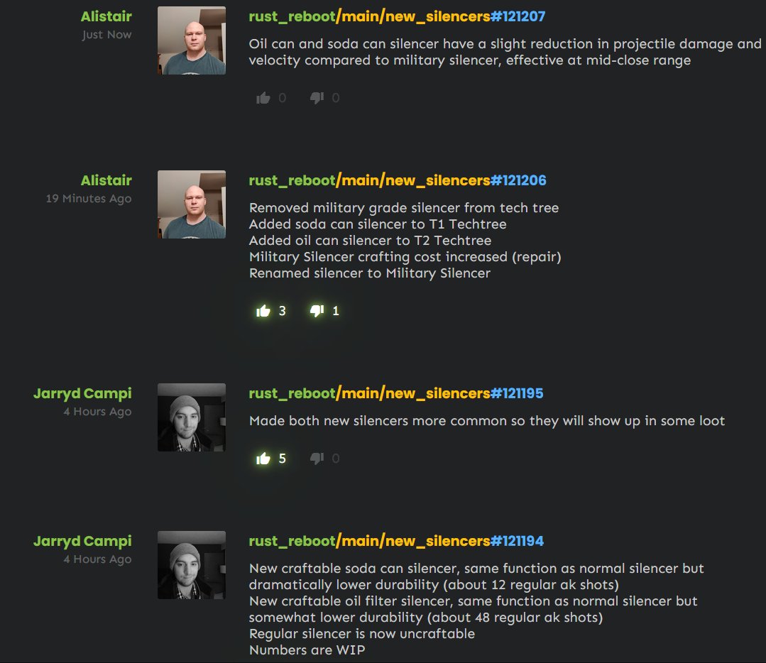 Huge Silencer Changes, regular Silencer uncraftable, renamed to Military Silencer, can only be found. New T1 Soda Can silencer (12 ak shots) &amp; new T2 Oil Can silencer (48 ak shots).