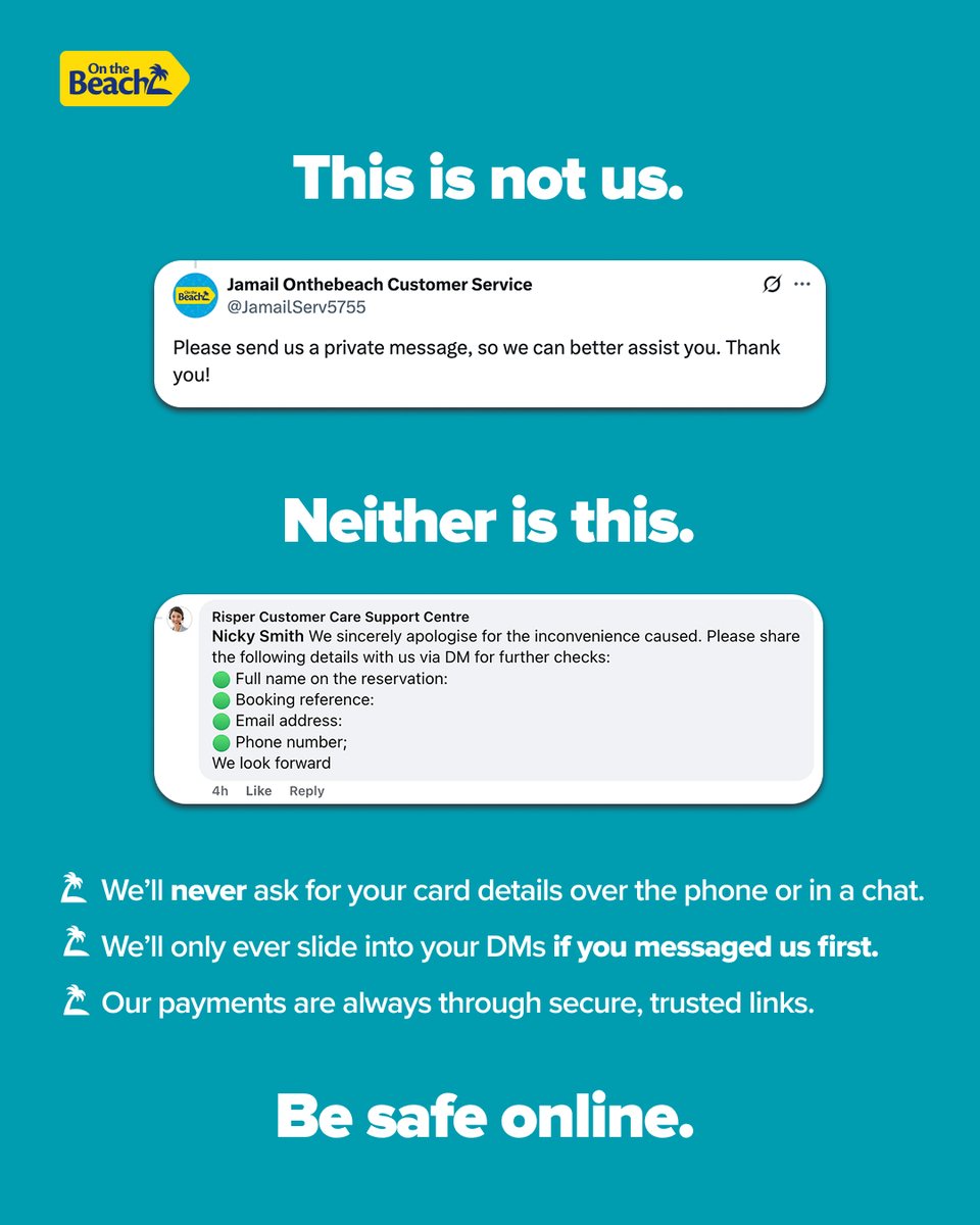 We just wanted to reassure you that your security is super important to us.

The easiest and safest way to get in touch with us is through our handy Live Chat feature on our App.

So if something ever feels off, take a sandy-step back and double-check it’s really us. 🏝️