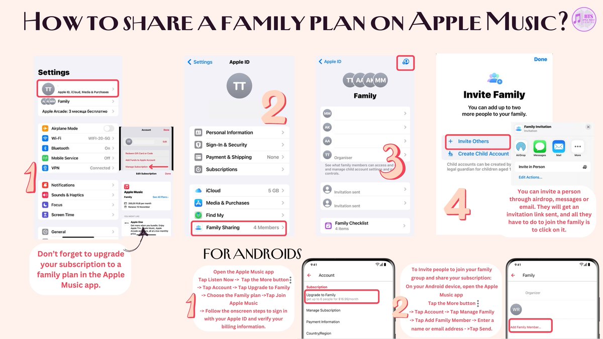 APPLE MUSIC GUIDES: HOW TO SHARE A FAMILY PLAN ON APPLE MUSIC, IOS AND ANDROID VERSION

HQ: drive.google.com/drive/folders/…

RT&amp;SPREAD&amp;SHARE  
#BTSAMCENTREGUIDES