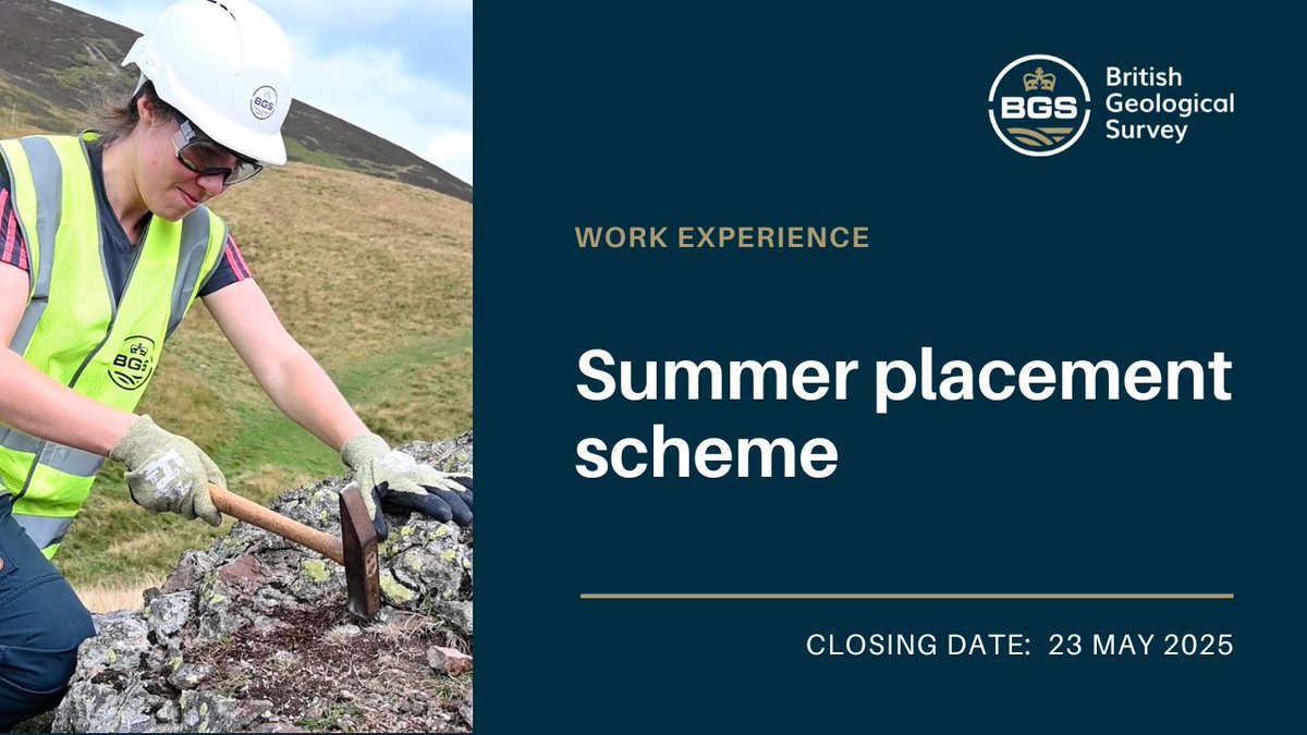 Are you considering a career in earth sciences? Interested in a paid, six-week summer placement at the British Geological Survey?

Then don't delay, closing date for applications is Friday 23 May. For more information, including how to apply, please visit:
bgs.ac.uk/about-bgs/work…