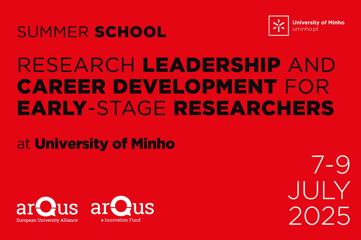 Arqus Alliance (@arqusalliance) on Twitter photo 📢 Join the #Arqus #SummerSchool: “Research leadership and career development for Early-Stage Researchers”
⚠️ Only 18 places available – don't miss out!
🗓️ 7–9 July 2025 | 📍 <a href="/udominho/">Universidade do Minho</a>, #Portugal.
💸 Training is free of charge.
🔗 More info: f.mtr.cool/unzodcgjqf 📢 Join the #Arqus #SummerSchool: “Research leadership and career development for Early-Stage Researchers”
⚠️ Only 18 places available – don't miss out!
🗓️ 7–9 July 2025 | 📍 <a href="/udominho/">Universidade do Minho</a>, #Portugal.
💸 Training is free of charge.
🔗 More info: f.mtr.cool/unzodcgjqf