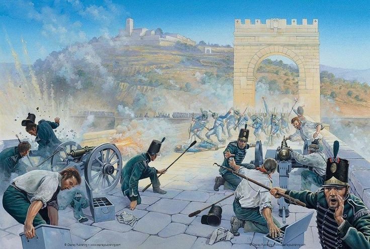 The Battle of Alacantra, fought #OnThisDay 14 May 1809.

The Loyal Lusitanian Legion (LLL)🇵🇹, under Colonels Mayne &amp; Grant 🇬🇧 marched to occupy the bridge, with less than 2,000 men (est, inc milita).

Marshal Victor 🇫🇷 attacked with a Corps of 9,000+ men &amp; many cannon.