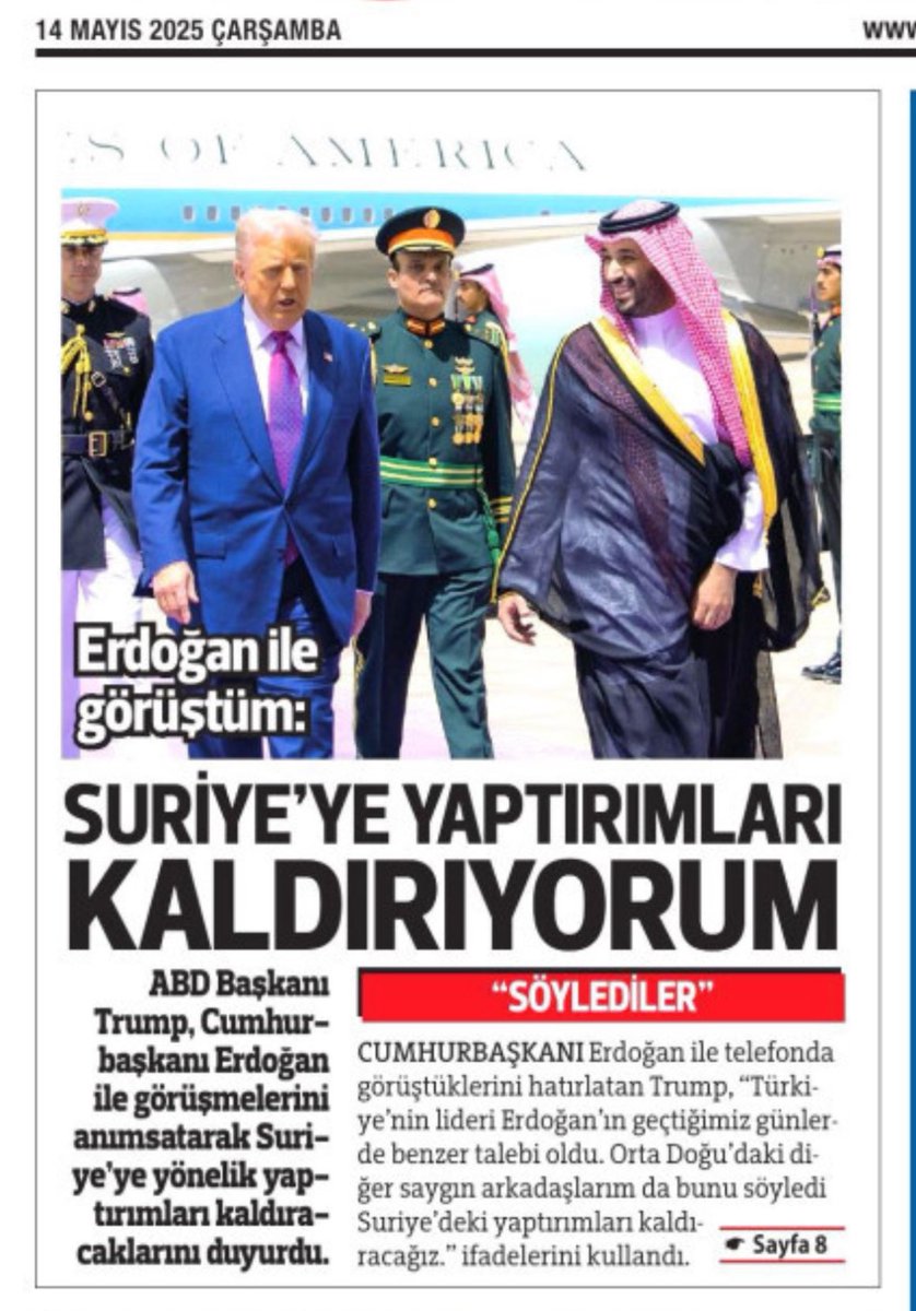 خبر رفع العقوبات الأمريكية عن سوريا يتصدر أغلفة الصحف التركية الصادرة اليوم الأربعاء