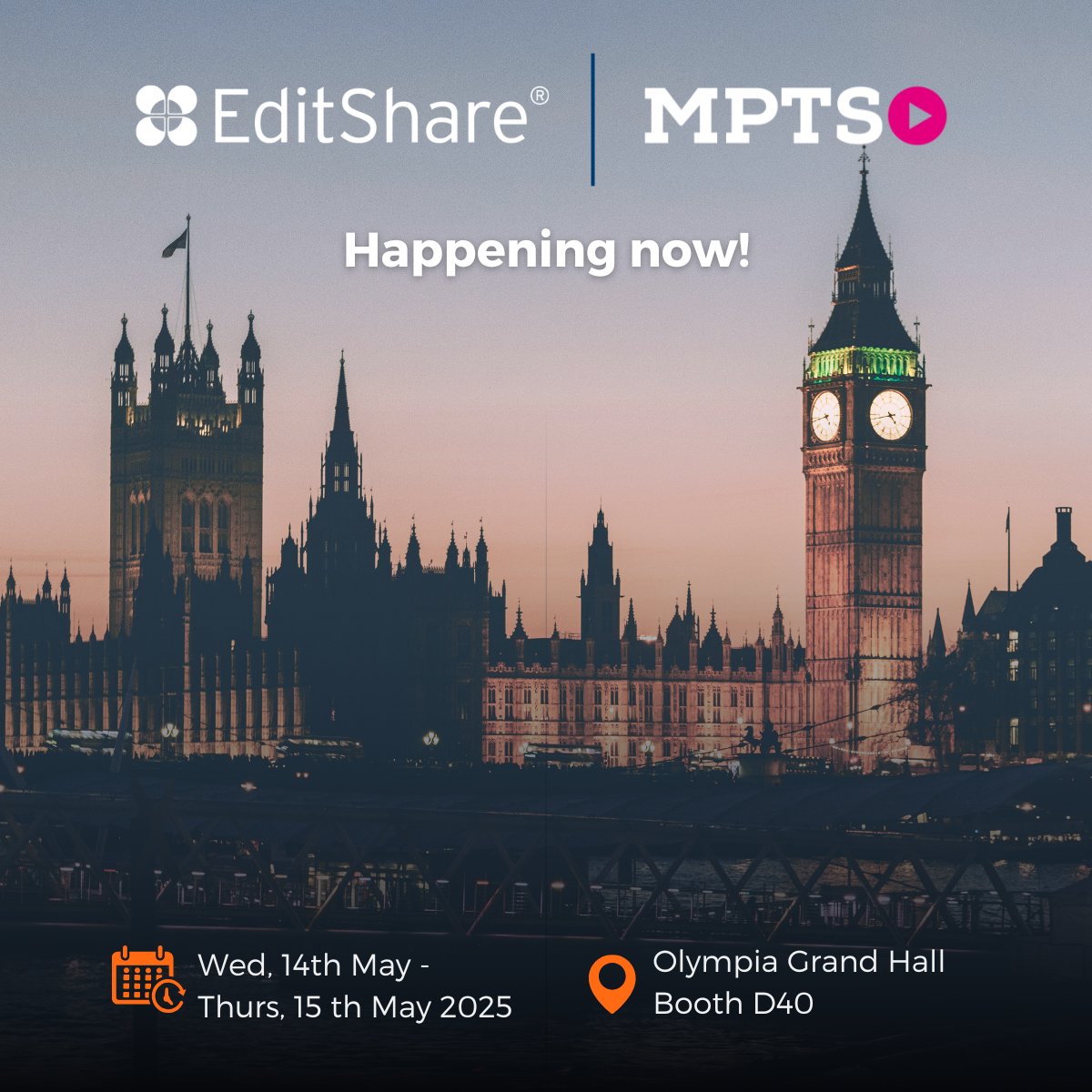 Happening now! Doors are open for MPTS, and our team is ready to welcome you to Booth D40.

Whether you're here for creative inspiration or tech innovation, stop by and let's talk about how EditShare can support your next big project.