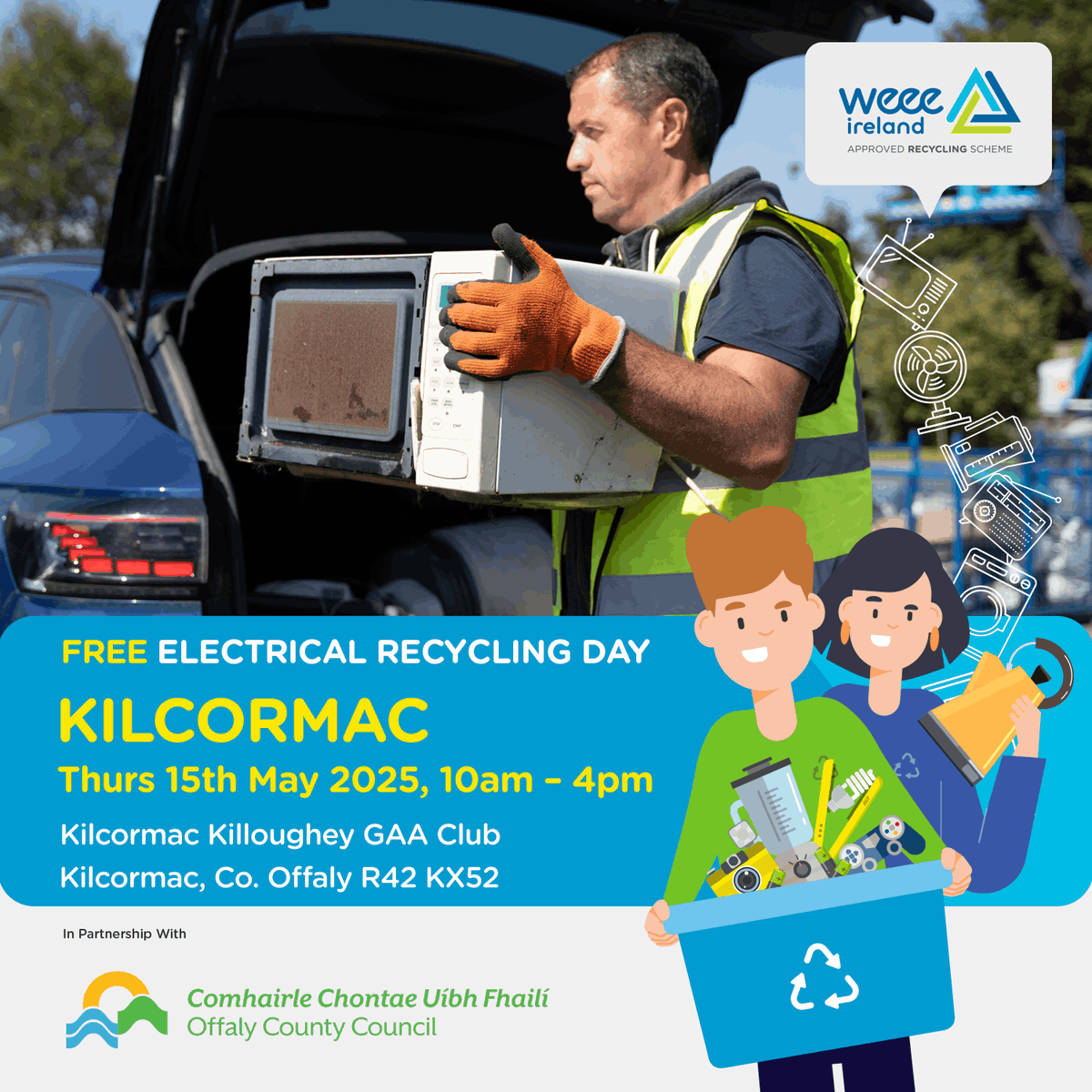 WEEE Ireland (@weeeireland) on Twitter photo Your next FREE collection for all WEEE items is in Kilcormac, Co. Offaly at the Kilcormac GAA Club this Thurs, 15 May from 10am-4pm!
WEEE recycle anything from your household with a plug or battery!
weeeireland.ie/household-recy…
<a href="/KMKMetals/">KMK Metals Recycling</a> <a href="/MyWasteIreland/">My Waste Ireland</a> Your next FREE collection for all WEEE items is in Kilcormac, Co. Offaly at the Kilcormac GAA Club this Thurs, 15 May from 10am-4pm!
WEEE recycle anything from your household with a plug or battery!
weeeireland.ie/household-recy…
<a href="/KMKMetals/">KMK Metals Recycling</a> <a href="/MyWasteIreland/">My Waste Ireland</a>