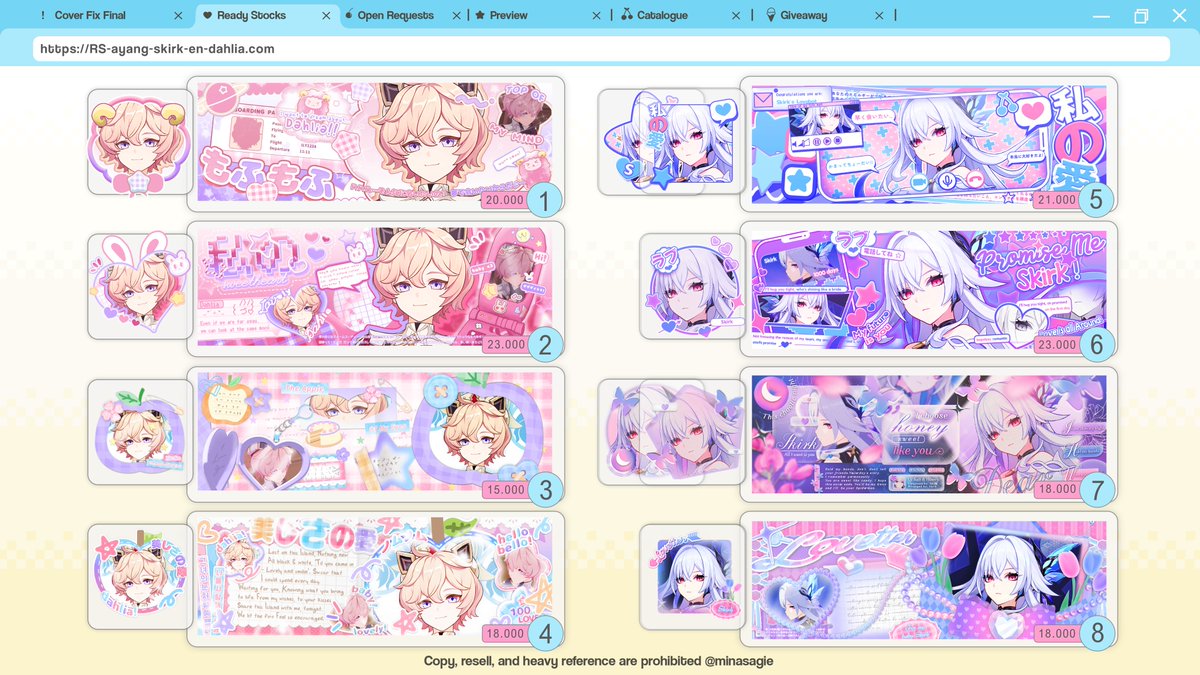 minasagie's tweet image. any interaction is appreciated 🍨

HALOOO! Mina &amp;amp; Yena ada layout Skirk &amp;amp; Dahlia dari drip marketing nihh :3 layoutnya bisa ditake jam 17.00 WIB WITHOUT fee book ya 🩷 

#zonauang #zonajajan #zonaba