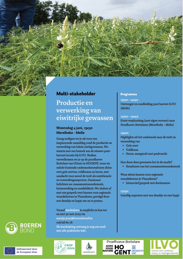 Op woensdag 4 juni nodigen we je graag uit voor een inspirerende namiddag rond de teelt, verwerking en valorisatie van veldbonen, gele erwten en haver.
📅 Mis het niet – schrijf je in!
#ResearchImpactEU
#H2020
#H2020Cropdiva
#H2020Legendary