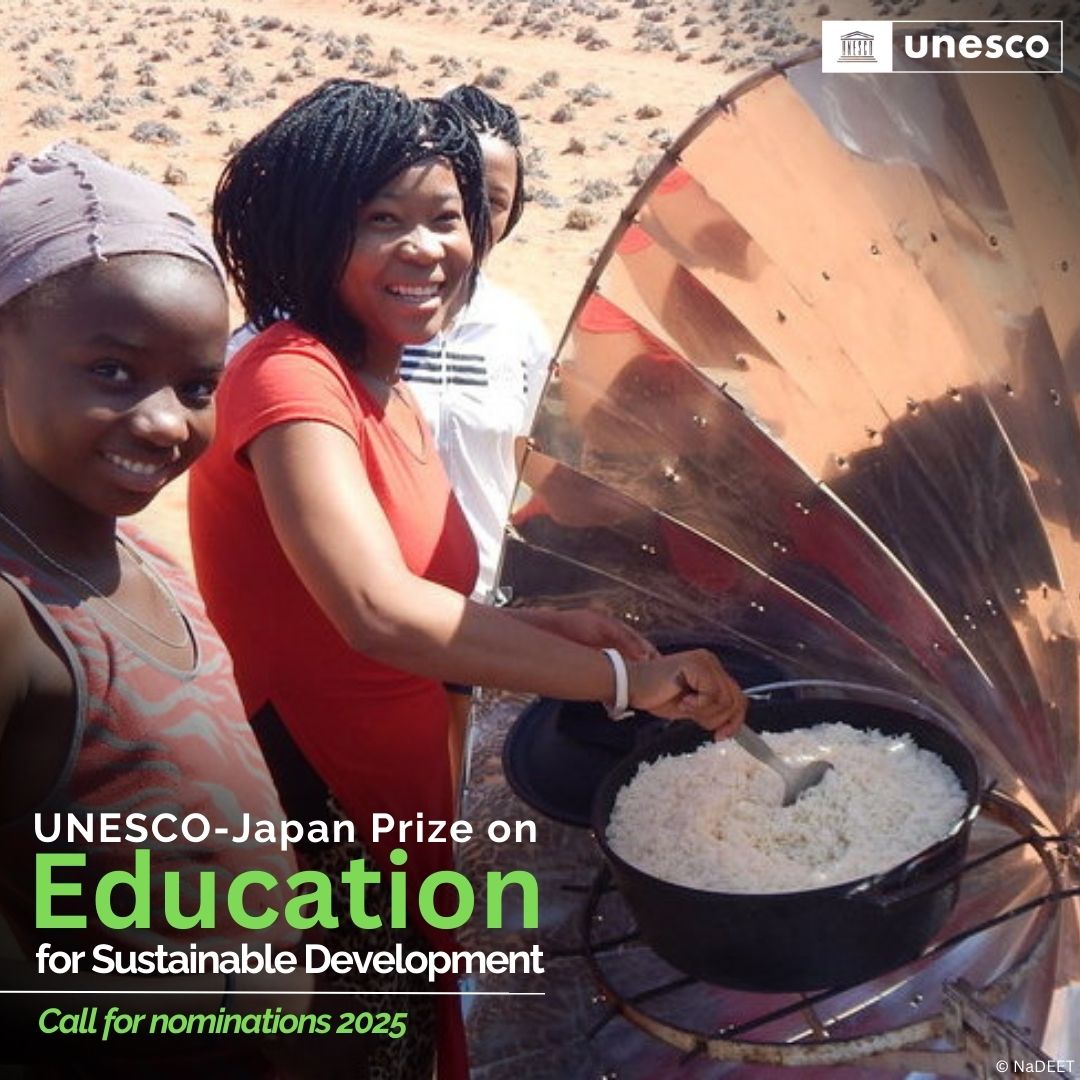 UNESCOsouthernAfrica #Education #Sciences #Culture (@unescorosa) on Twitter photo Nominations close in 2 days!
Is your project making real impact in #education for #sustainabledevelopment? π
<a href="/UNESCO/">UNESCO ποΈ #Education #Sciences #Culture πΊπ³</a> wants to hear from you! π±
Nominate now for the 2025 #UNESCO-#Japan #ESDprize & get a chance to win USD 50,000.
Deadline: 16 May 2025 t.ly/GnB0m Nominations close in 2 days!
Is your project making real impact in #education for #sustainabledevelopment? π
<a href="/UNESCO/">UNESCO ποΈ #Education #Sciences #Culture πΊπ³</a> wants to hear from you! π±
Nominate now for the 2025 #UNESCO-#Japan #ESDprize & get a chance to win USD 50,000.
Deadline: 16 May 2025 t.ly/GnB0m