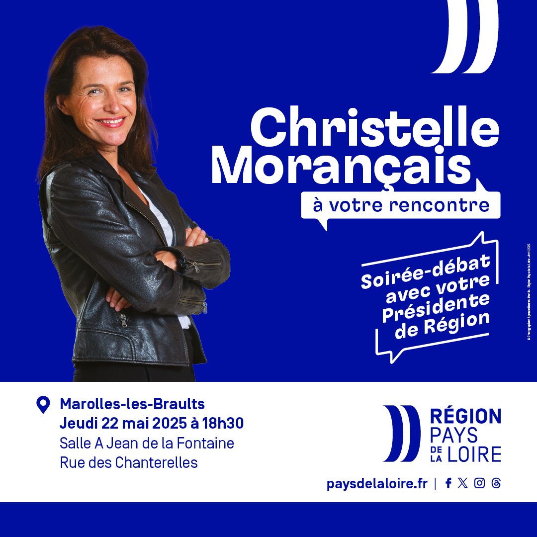 Pays de la Loire (@paysdelaloire) on Twitter photo 💬 <a href="/C_MORANCAIS/">Christelle MORANÇAIS</a> à votre rencontre en #Sarthe. Venez échanger avec la Présidente de région lors d’une soirée-débat organisée ce jeudi 22 mai à Marolles-les-Braults ⤵️
#RencontresMorançais #proximité #terrain #territoires #paysdelaloire 💬 <a href="/C_MORANCAIS/">Christelle MORANÇAIS</a> à votre rencontre en #Sarthe. Venez échanger avec la Présidente de région lors d’une soirée-débat organisée ce jeudi 22 mai à Marolles-les-Braults ⤵️
#RencontresMorançais #proximité #terrain #territoires #paysdelaloire