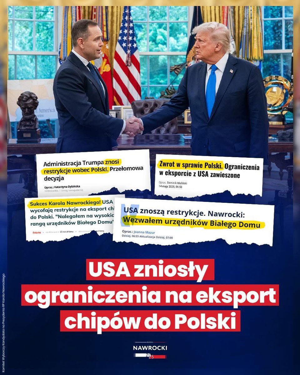 Barbara Dziuk (@barbaradziuk_) on Twitter photo USA zniosły ograniczenia na eksport chipów do Polski. O tym także rozmawiał <a href="/NawrockiKn/">Karol Nawrocki</a> z liderami Stanów Zjednoczonych w Białym Domu. To dobra wiadomość dla Polski. #Nawrocki2025 USA zniosły ograniczenia na eksport chipów do Polski. O tym także rozmawiał <a href="/NawrockiKn/">Karol Nawrocki</a> z liderami Stanów Zjednoczonych w Białym Domu. To dobra wiadomość dla Polski. #Nawrocki2025