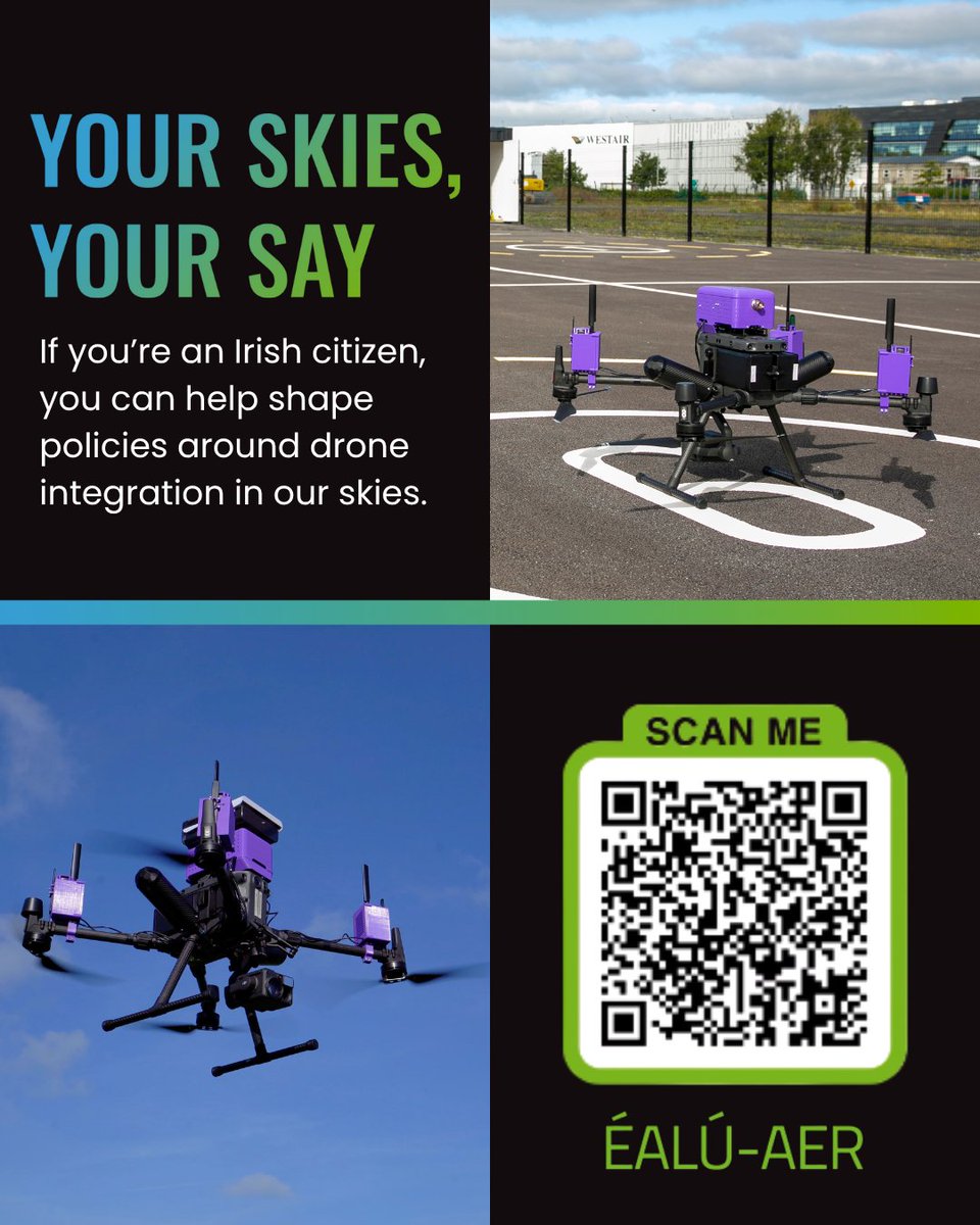🛩️ Irish citizens: have your say on how drones and air taxis should be used in Ireland's skies!

<a href="/ealu_aer/">EALU-AER</a>'s public survey is live—only 3 weeks left to share your views on safety, privacy, flight zones &amp; more.

Take the survey 👉 surveymonkey.com/r/drones_IE