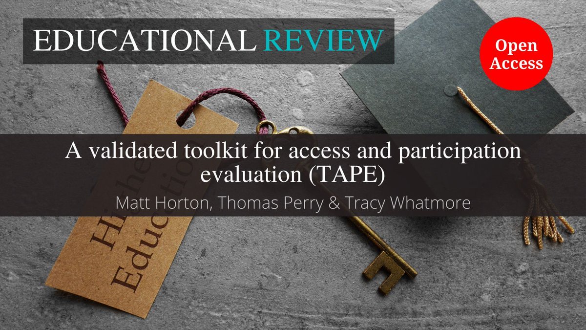 Educational Review (@edreview) on Twitter photo Matt Horton, <a href="/TWPerry1/">Thomas Perry 🤔</a>, & Tracy Whatmore offer a validated Toolkit for Access and Participation Evaluation (TAPE). Learn how it can improve higher education access for under-represented groups 🗝️🎓
#HigherEd #SocialMobility #Research
doi.org/10.1080/001319… Matt Horton, <a href="/TWPerry1/">Thomas Perry 🤔</a>, & Tracy Whatmore offer a validated Toolkit for Access and Participation Evaluation (TAPE). Learn how it can improve higher education access for under-represented groups 🗝️🎓
#HigherEd #SocialMobility #Research
doi.org/10.1080/001319…
