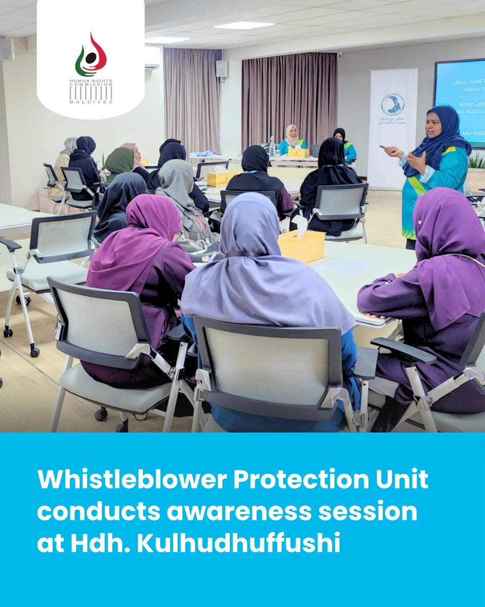 hrcmv's tweet image. Whistleblower Protection Unit (WBPU) has conducted an awareness session on Whistleblower Protection Law at Hdh. Kulhudhuffushi.

#RightsAwareness #WhistleblowerProtection