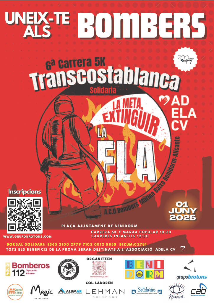 De veritat que et perdràs aquesta oportunitat única per unir-te a la lluita contra la #ELA? Segueix el codi QR per acabar 5 km amb nosaltres #cpba més Associació Bombers Marina Baixa, en favor de <a href="/adelacv/">ADELA-CV</a>. T'esperem !
#semprealteucostat