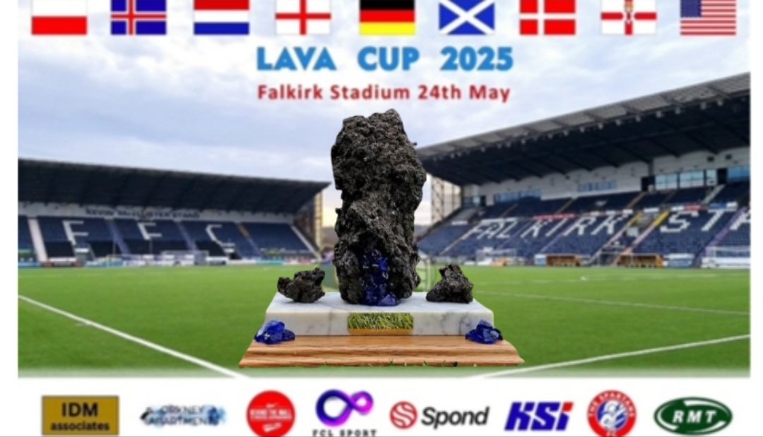 On Saturday, 24th May, at Falkirk FC, twenty, seven-a-side over 40s teams from 9 different nations around the world will be playing in the annual Lava Cup Tournament, raising money for two wonderful charities!

The stunning trophy 🏆 is made out of Lava from the most recent