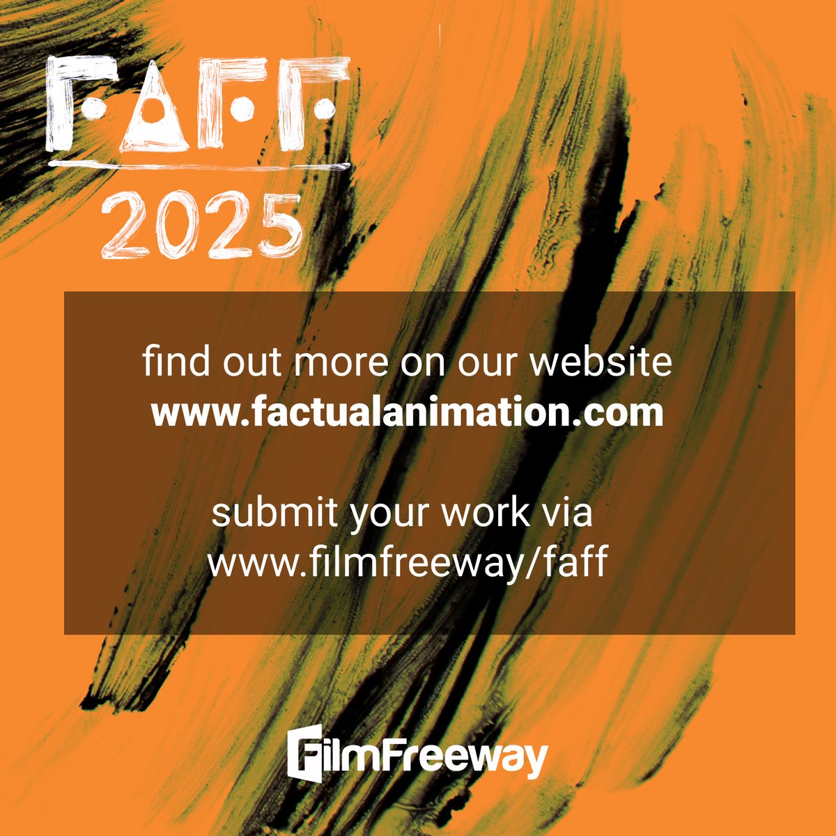 Open Call for Factual animation Film Festival 2025.

Unsure if your film is eligible? Check out our FAQ and last years programs on our website 
factualanimation.com

Submit via Filmfreeway
filmfreeway.com/faff

#faff2025 #submissionsopen #filmfestival #factualanimation