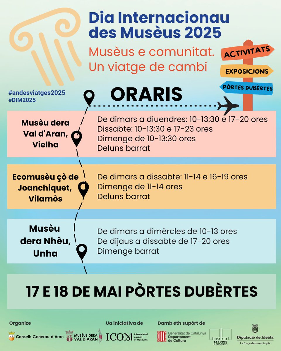 🎉 Dia Internacionau des Musèus 2025 
Coma cada an, er hilat de Musèus dera Val d’Aran se hig ara celebracion deth 18 de Mai, damb activitats entà toti e totes!