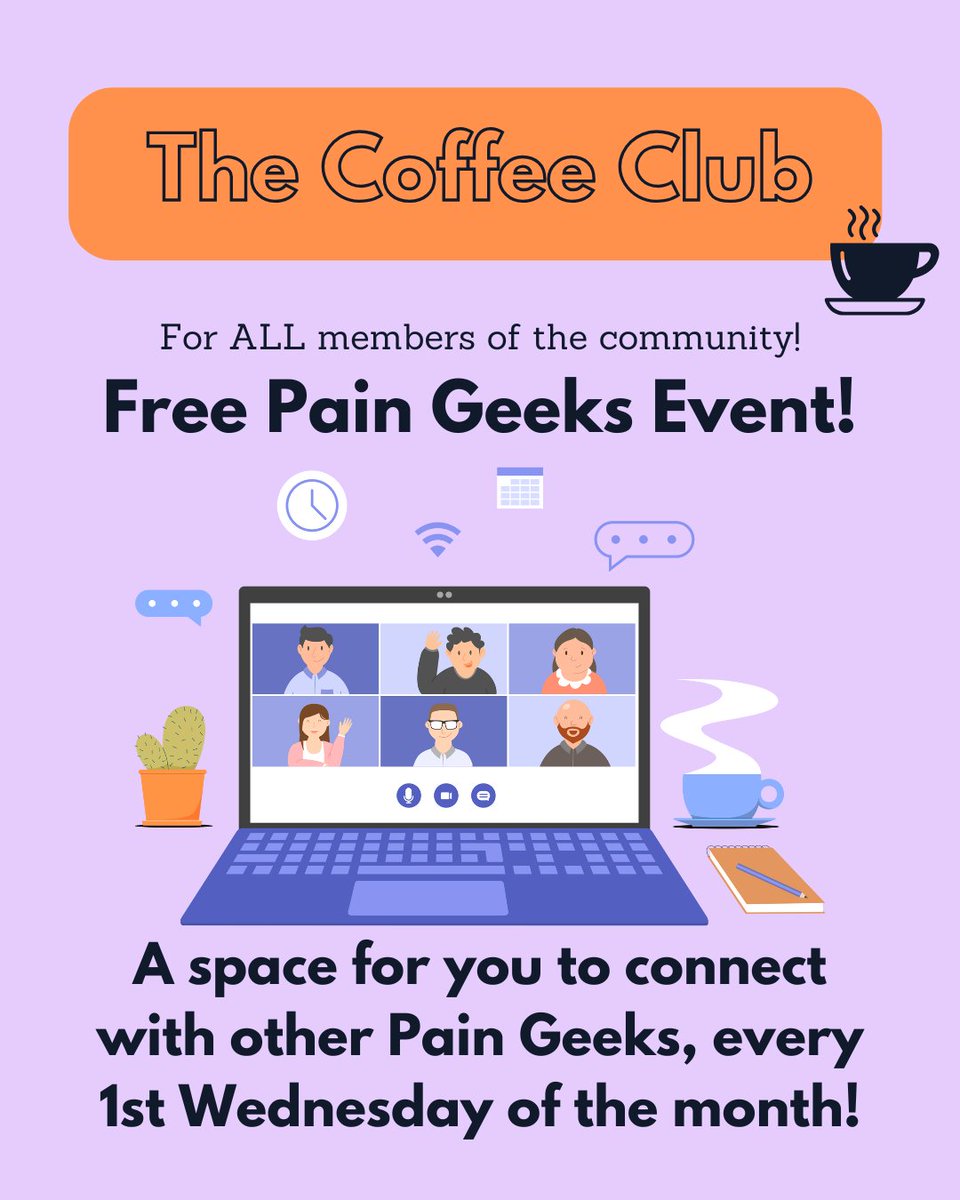 Whatever you bring, this community will listen, reflect, and support. 

No pressure to speak—just come as you are.

📆 Every first Wednesday morning

💜 Free for the whole Pain Geeks community

🕐 Drop in when you can, stay as long as you like