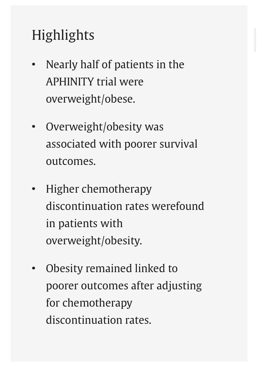 Luca Arecco, MD (@lucarecco) on Twitter photo How does BMI impact prognosis of pts with HER2+ BC?
Published in #EJC a large subanalysis of the APHINITY trial led by super <a href="/ChiaraDauccia/">Chiara Dauccia</a> demonstrating ⬇️ survival outcomes in pts with overweight/obesity!
Congrats <a href="/ElisaAgostinett/">Elisa Agostinetto</a> <a href="/E_de_Azambuja/">Evandro de Azambuja, MD, PhD</a> and coauthors! 👏🏼 <a href="/OncoAlert/">OncoAlert</a> How does BMI impact prognosis of pts with HER2+ BC?
Published in #EJC a large subanalysis of the APHINITY trial led by super <a href="/ChiaraDauccia/">Chiara Dauccia</a> demonstrating ⬇️ survival outcomes in pts with overweight/obesity!
Congrats <a href="/ElisaAgostinett/">Elisa Agostinetto</a> <a href="/E_de_Azambuja/">Evandro de Azambuja, MD, PhD</a> and coauthors! 👏🏼 <a href="/OncoAlert/">OncoAlert</a>