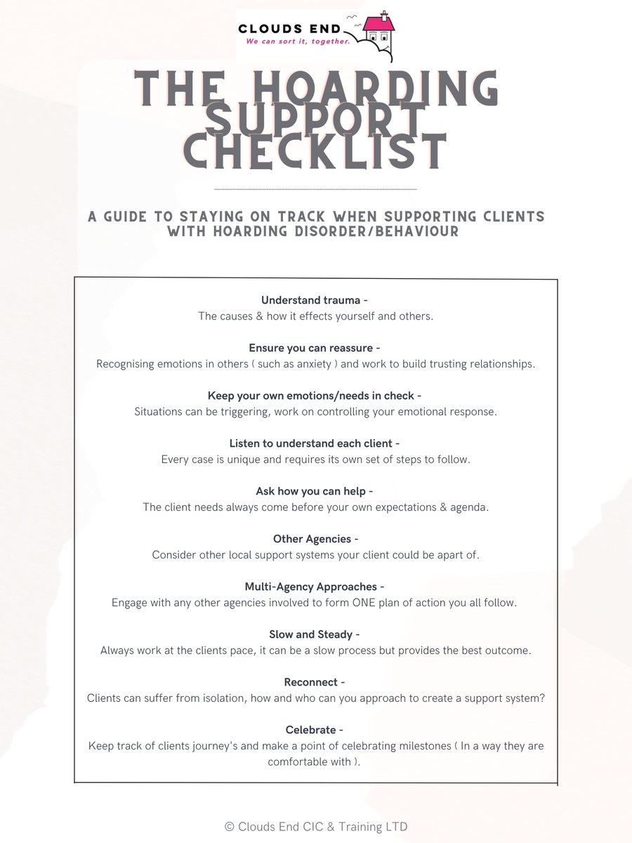 Vicarious trauma can involve being preoccupied with thoughts about those you support outside of work or feeling angry or sad about the situation of people you   support. Use the Hoarding Support Checklist to help you stay on track when supporting clients #HAW2025