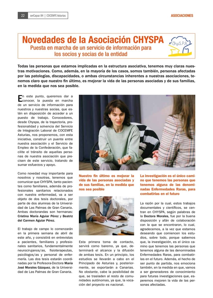 Artículo publicado en la revista SER CAPAZ de COCEMFE.