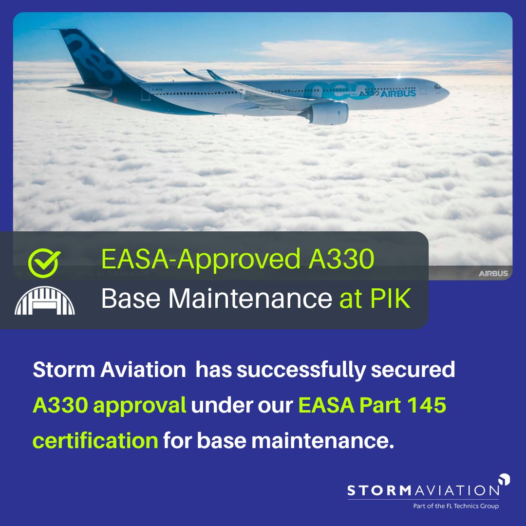 Exciting News from Storm Aviation! ✈️
We’re proud to announce that Storm Aviation has secured EASA approval to perform base maintenance on the A330 at our Prestwick (PIK) hangar 🎉

Get in touch:
 bit.ly/3YMeRSV

#A330 #BaseMaintenance #EASAApproval #AviationExcellence