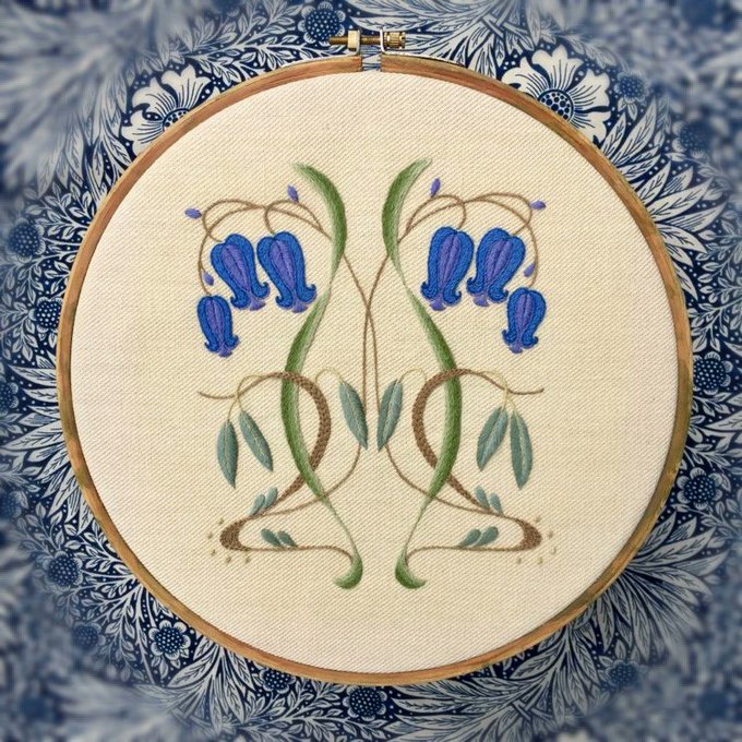 'Nouveau Bells And Willows', contemporary embroidery design by UK designer and textile artist Sarah Stevens #womensart
