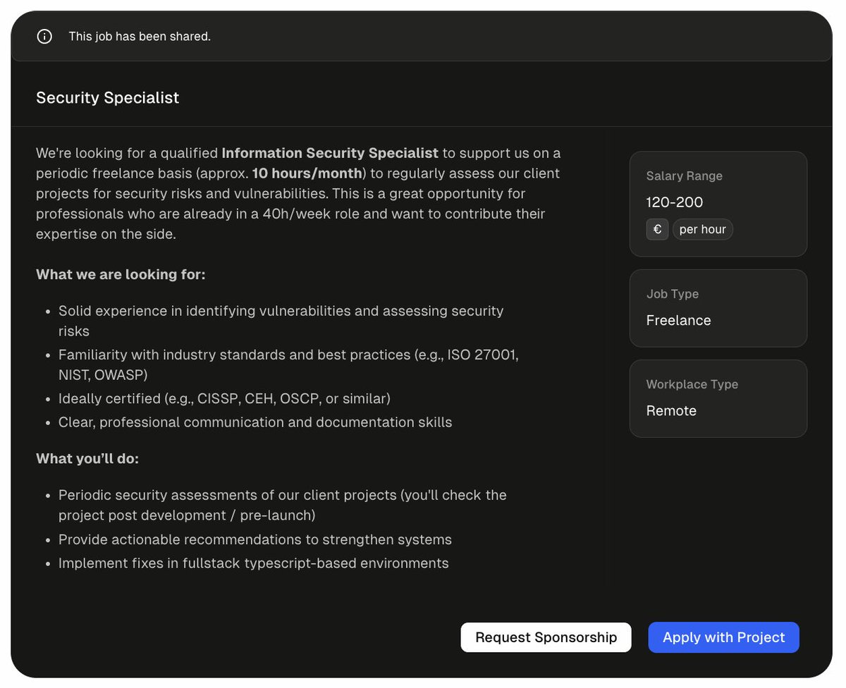 one of our business users is hiring information security specialists at 120-200€ per hour (on a freelance basis)

go apply with some of your past work, link below