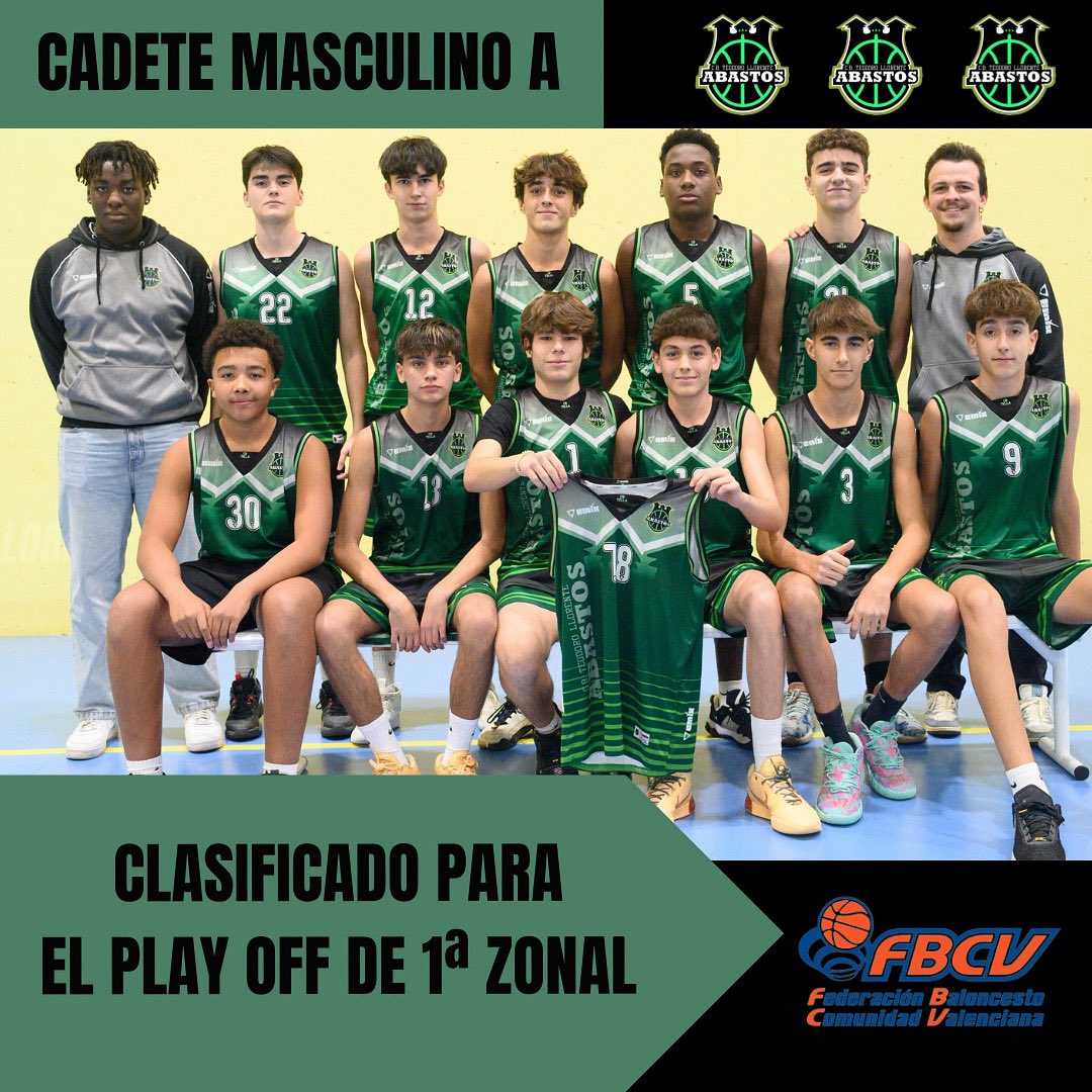Enhorabuena a nuestro Cadete Masc A que después de una gran temporada lograr clasificarse a los Play-Offs. Estos tendrán lugar este fin de semana en formato de ida y vuelta.