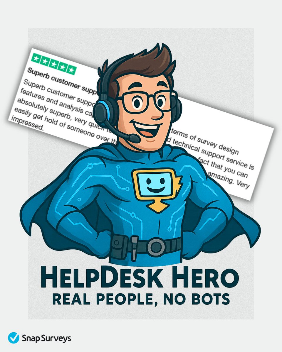 SnapSurveys's tweet image. Help when you need it, real people, no bots! Get expert, friendly advice from our Helpdesk Heroes.

#HelpdeskHeroes #RealSupport #CustomerService #SnapSurveys #HappyCustomers #TechSupport #SupportExcellence #CustomerEngagement #MarketResearch #CX #CustomerFeedback #DataDriven