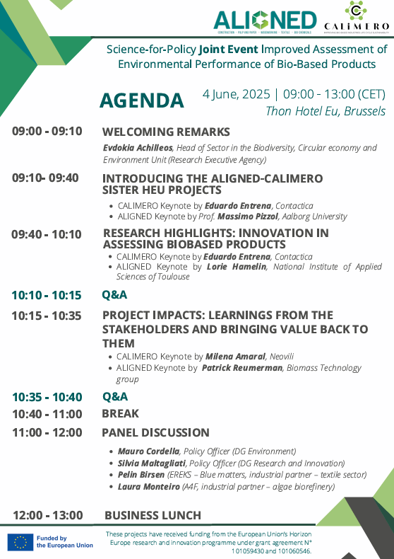Calimero Project (@calimero_he) on Twitter photo π Join us at the <a href="/ALIGNED_HE/">ALIGNED Project</a> & <a href="/CALIMERO_HE/">Calimero Project</a> Event!
π
June 4, 2025 | Brussels
π₯ Panelists:
π’ Mauro Cordella (DG Environment)
π’ Silvia Maltagliati (DG Research & Innovation)
π’ Pelin Birsen (Ereks-Blue Matters)
π’ Laura Monteiro (A4F β Algae for Future) π Join us at the <a href="/ALIGNED_HE/">ALIGNED Project</a> & <a href="/CALIMERO_HE/">Calimero Project</a> Event!
π
June 4, 2025 | Brussels
π₯ Panelists:
π’ Mauro Cordella (DG Environment)
π’ Silvia Maltagliati (DG Research & Innovation)
π’ Pelin Birsen (Ereks-Blue Matters)
π’ Laura Monteiro (A4F β Algae for Future)
