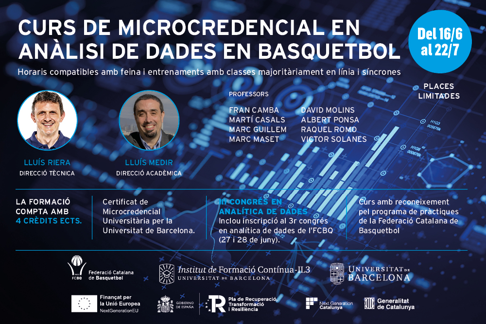 BANG! La <a href="/FCBQ/">FCBQ</a> i la <a href="/UniBarcelona/">Universitat de Barcelona</a> llancen un Curs intensiu d'Anàlisi de Dades al Bàsquet súper complet, amb professorat top, i a un preu assequible.

El programa inclou tot el que cal per introduir-se de cap al món de l'estadística avançada, i a més amb modalitat semipresencial.
