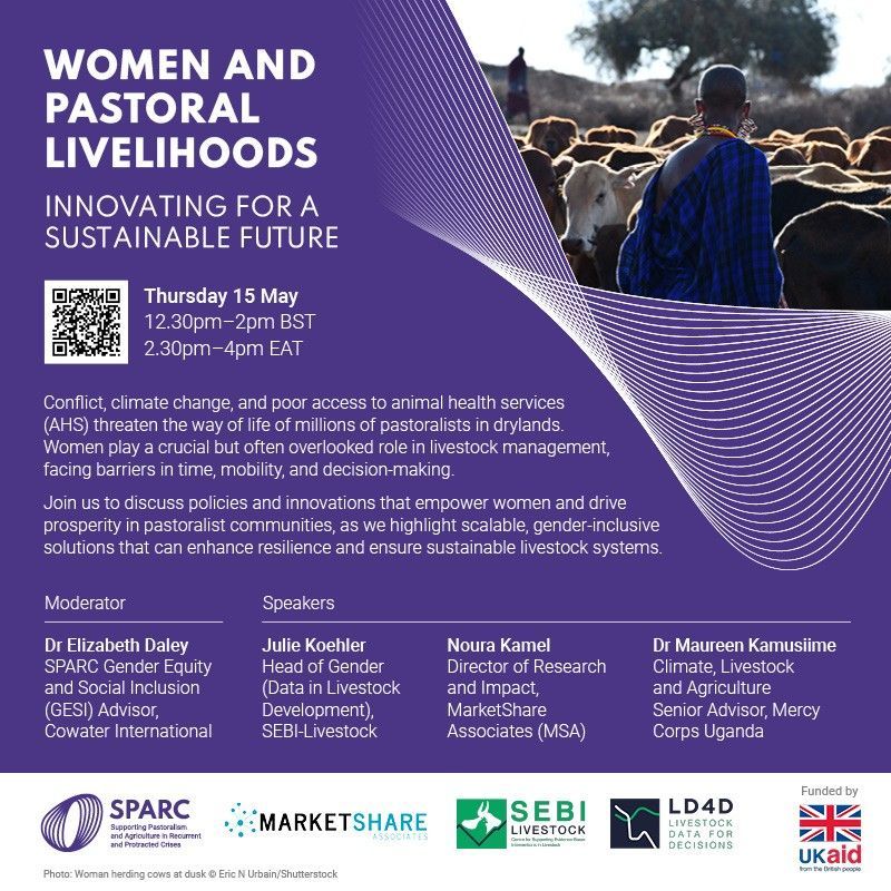 ⏰ Tomorrow! Webinar on women and pastoral livelihoods⏰ 

#Women in drylands are vital to livestock management despite facing barriers. Govts &amp; service providers can work w/ women &amp; pastoralist communities to build #sustainable livestock systems.

Sign up to our webinar on May