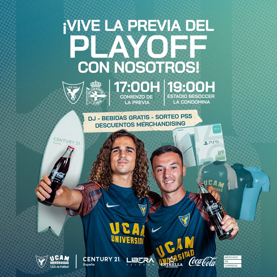 🎉 ¡Vive 𝐋𝐚 𝐏𝐫𝐞𝐯𝐢𝐚 del  𝑷𝑳𝑨𝒀𝑶𝑭𝑭 con nosotros! 🎶

A partir de las 17h, este sábado ven a disfrutar de una jornada llena de emoción antes del #UCAMMurciaFabril. 

🎟️ Sorteos
👕 Descuentos en merchandising 
🏆 Premios
🎧 Música y mucho más

Y en el descanso… 🎯