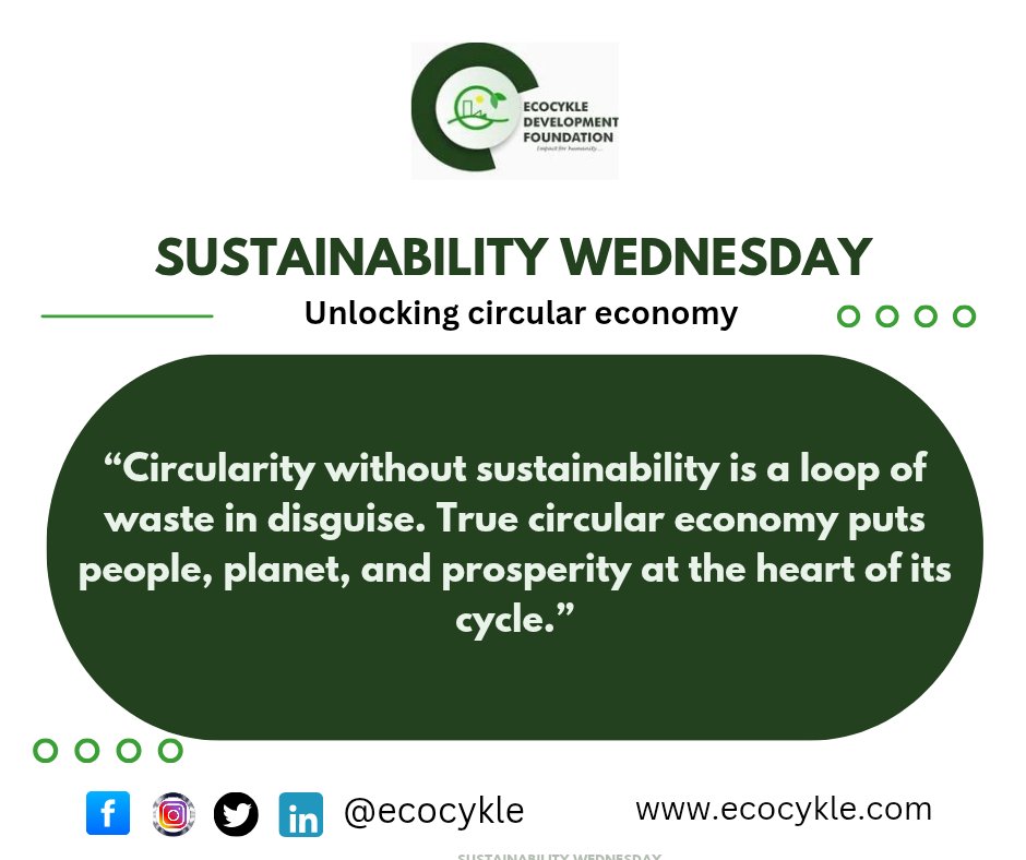 A circular economy is more than just reuse and recycling ,it’s about sustainability at its core. When we prioritize PEIPLE, PLANET, and PROSPERITY, we unlock a future that's truly waste-free. 
Let’s build cycles that sustain life, not waste it. 
#EcocykleImpact#Sustainability ♻️