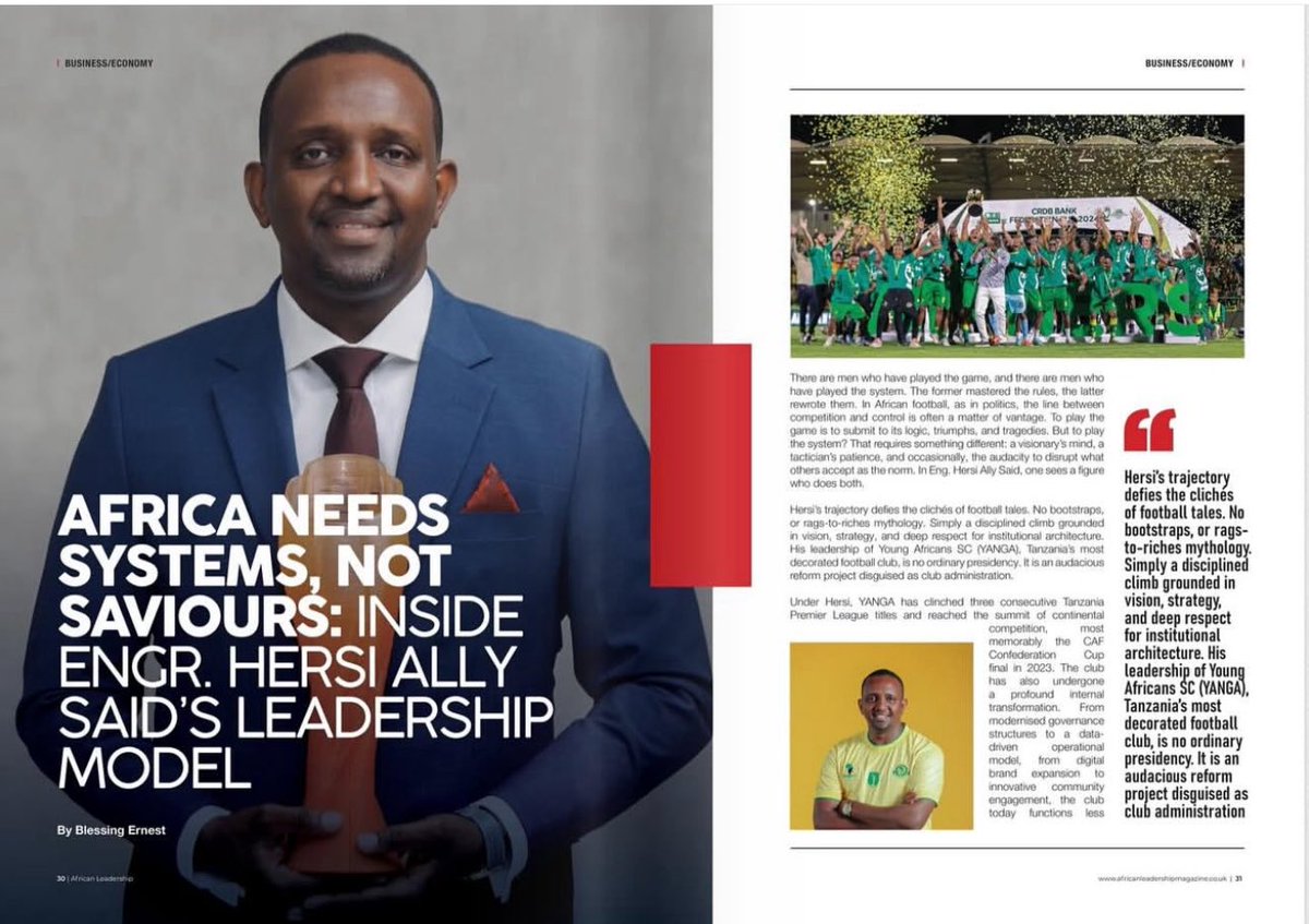 Jarida la African Leadership limemtaja Injinia Hersi kama kiongozi wa mfano wa kuigwa kwenye mpira wa Afrika <a href="/Caamil8/">Eng. Hersi Said</a>