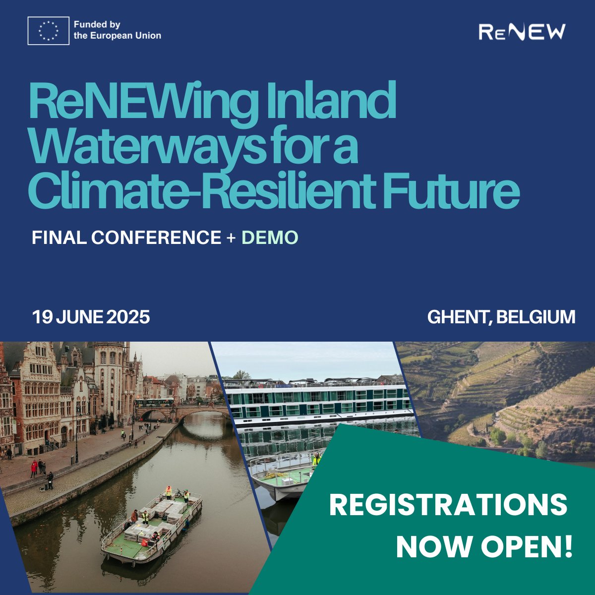 🚨 Registrations are OPEN!
Join us in Ghent on 19 June 2025 for the ReNEW Final Event – showcasing innovations in resilient, smart &amp; sustainable inland waterways
🔗 Register here: lnkd.in/dDF_2Jyc
#InlandWaterways #ClimateResilience #EUTransport #HorizonEurope