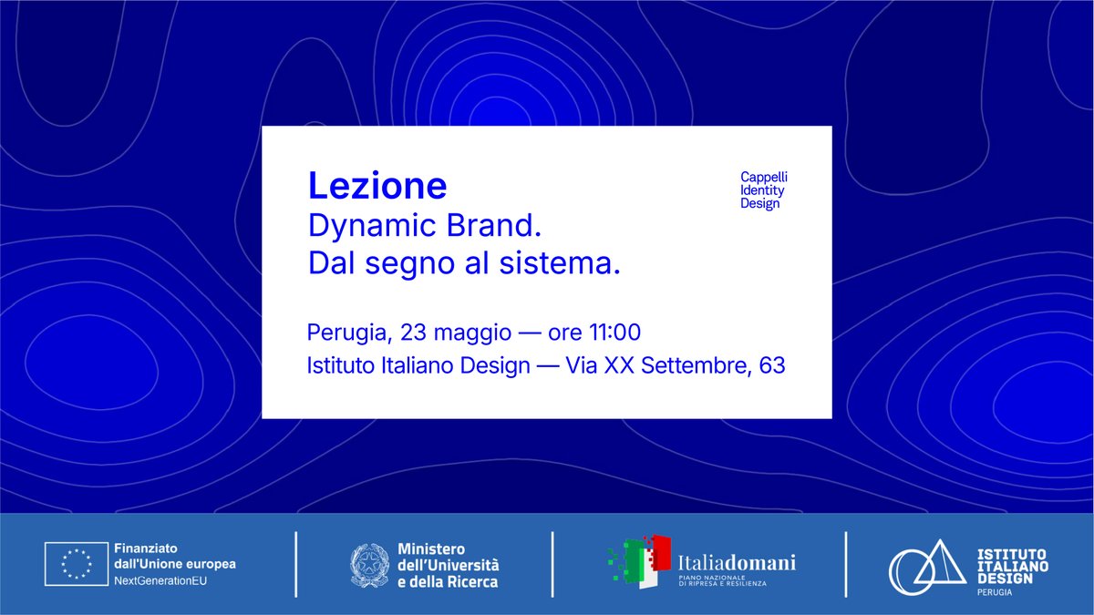 Ci vediamo venerdì 23 maggio all'❝Istituto Italiano di Design❞ di #Perugia per una lezione dedicata alla progettazione dell’identità di brand a partire dal concetto di segno come elemento fondativo.

Appuntamento alle ore 11:00.

Iscriviti qui: bit.ly/4j3BjhO