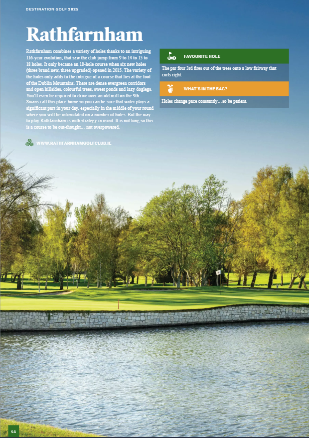 🇮🇪 Founded in 1899, #RathfarnhamGolf Club is set in the rolling foothills of the Dublin mountains. With a beautifully appointed clubhouse, views over the course, mountains &amp; the city and is within easy reach of the M50.  See this year's; DG IRELAND TOP150➡️joom.ag/617d/p60