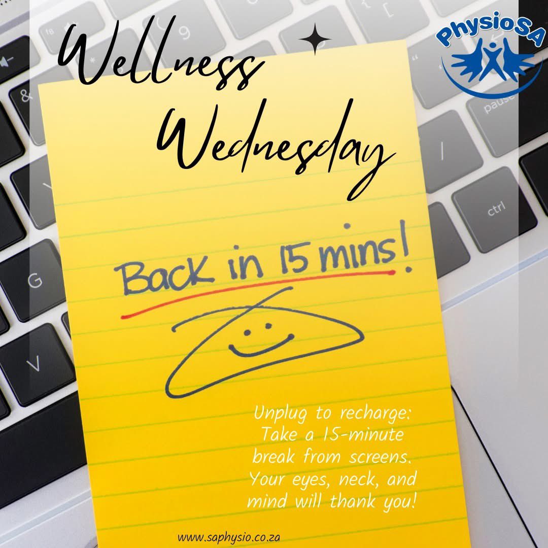 🧘‍♀️ Wellness Wednesday
Your body thrives on routine care – here’s your weekly wellness check-in from our physios:
📵Unplug to recharge: Take a 15-minute break from screens. Your eyes, neck, and mind will thank you!
Wellness isn’t about perfection — it’s about intention.
#PhysioSA