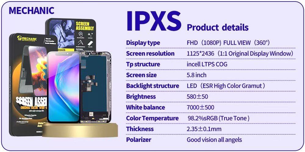 MechanicNi6718's tweet image. MECHANIC INCELL FHD (1080P) -IP X Series
1:1 Original Display Window
Color Gamut reaches 98% sRGB 
Click and check more details
#LCD #screen #incell #fhd
