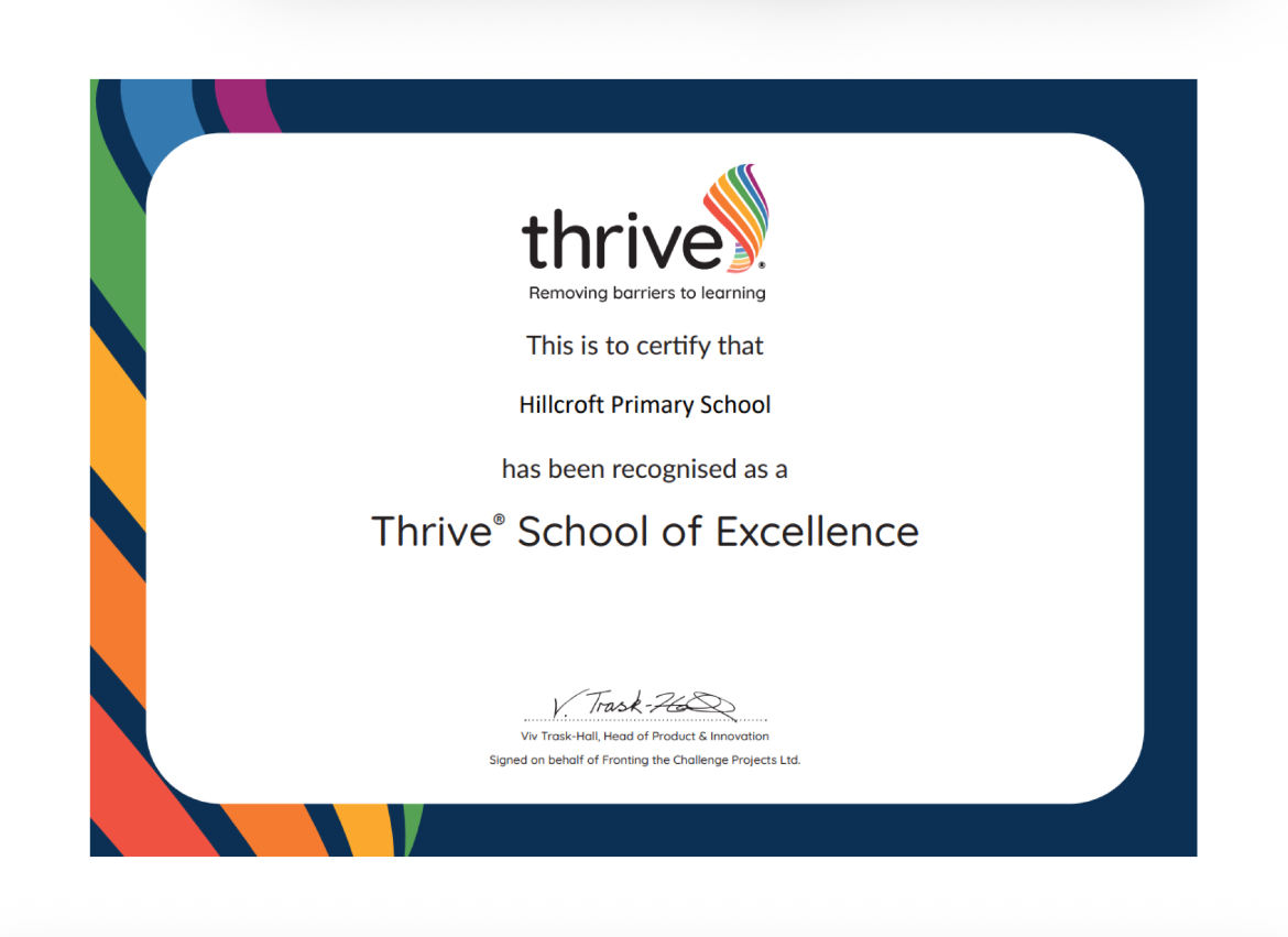 🎉 Huge congratulations to <a href="/hillcroftps/">Hillcroft</a> for successfully retaining the Thrive School of Excellence Gold Award! 🏅 A fantastic achievement, well done to everyone involved for your dedication and hard work.

#ThriveSchoolOfExcellence #GoldAward