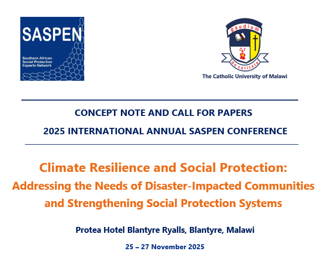 SASPENNEWS's tweet photo. CALL FOR ABSTRACTS - 2025 SASPEN INTERNATIONAL CONFERENCE

Theme: Climate Resilience and Social Protection: Addressing the Needs of Disaster-Impacted Communities and Strengthening Social Protection Systems

Venue: Blantyre, Malawi

Deadline: 15 June 2025
https://t.co/VaEowX7RiL https://t.co/KXOzbAHheX