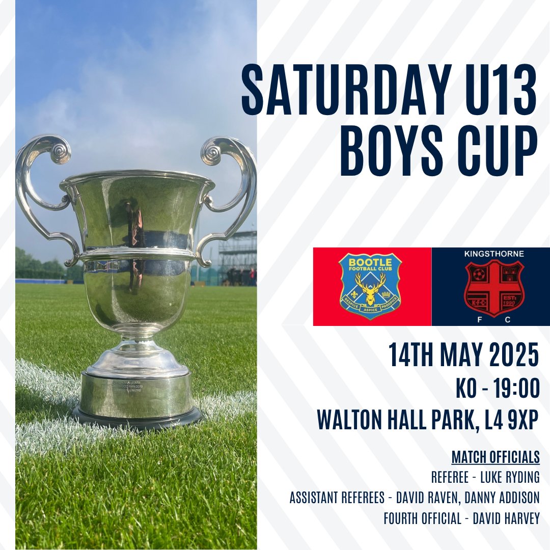 County Cups 🏆

Next up is the Saturday U13 Boys Cup Final ⚽️

Good luck to both teams and all match officials 🙌