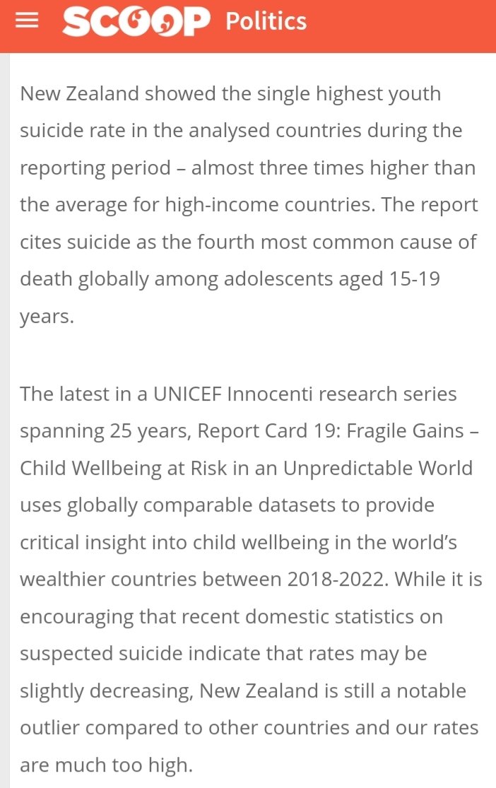 Ponsonby Chambers (@dunstantaz) on Twitter photo Nz has the highest child suicide rate in 36 countries assessed by <a href="/UNICEF/">UNICEF</a>
Congratulations
<a href="/NZParliament/">NZ Parliament</a>
<a href="/msdgovtnz/">Ministry of Social Development NZ</a> & your trafficking department
<a href="/OrangaTamariki/">Oranga Tamariki</a>
<a href="/dfat/">Department of Foreign Affairs and Trade 🇦🇺</a> how many of these statistics and youth at risk are trafficked Australians?
<a href="/AlboMP/">Anthony Albanese</a>
scoop.co.nz/stories/PO2505… Nz has the highest child suicide rate in 36 countries assessed by <a href="/UNICEF/">UNICEF</a>
Congratulations
<a href="/NZParliament/">NZ Parliament</a>
<a href="/msdgovtnz/">Ministry of Social Development NZ</a> & your trafficking department
<a href="/OrangaTamariki/">Oranga Tamariki</a>
<a href="/dfat/">Department of Foreign Affairs and Trade 🇦🇺</a> how many of these statistics and youth at risk are trafficked Australians?
<a href="/AlboMP/">Anthony Albanese</a>
scoop.co.nz/stories/PO2505…
