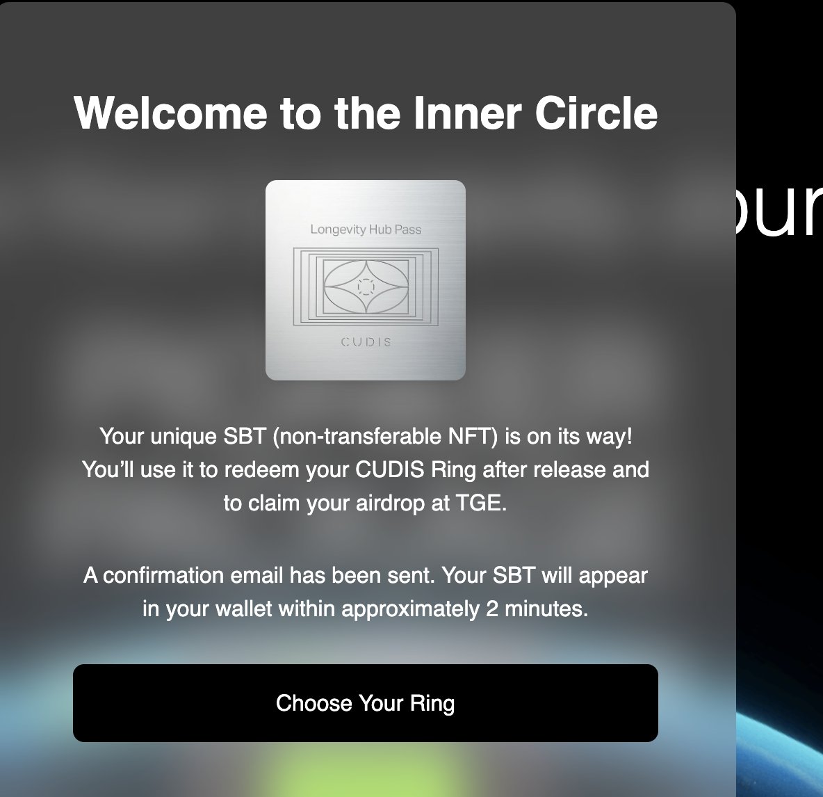 Bought <a href="/CudisWellness/">CUDIS</a> SBT 

Looks like what they are doing is solid. I wanna try the ring as well. 

Live to Earn is their concept, I want to see if its even better than the Samsung ring, seems incentivizing this will even much more better.

TGE coming Q2 as well